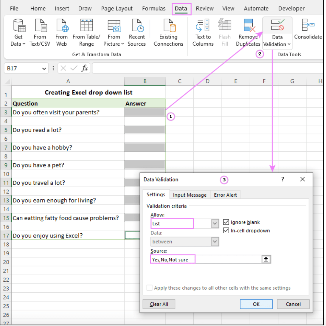 Data Validation in Excel