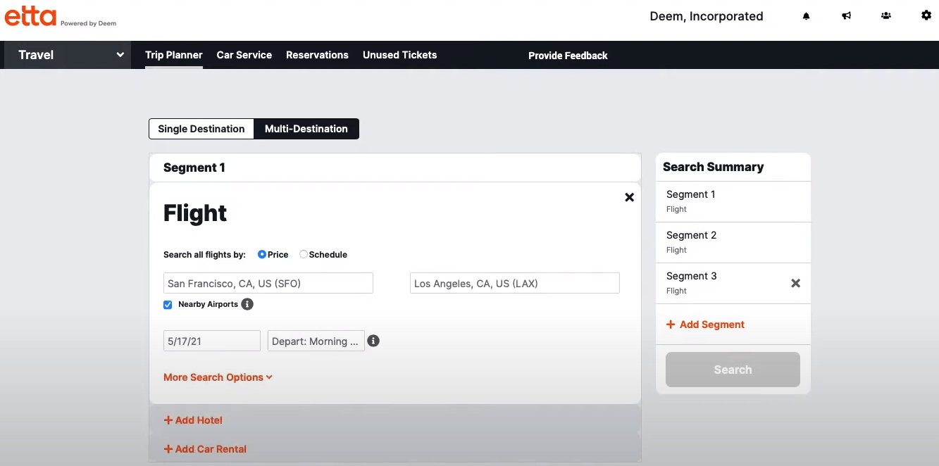 Booking trips with Deem