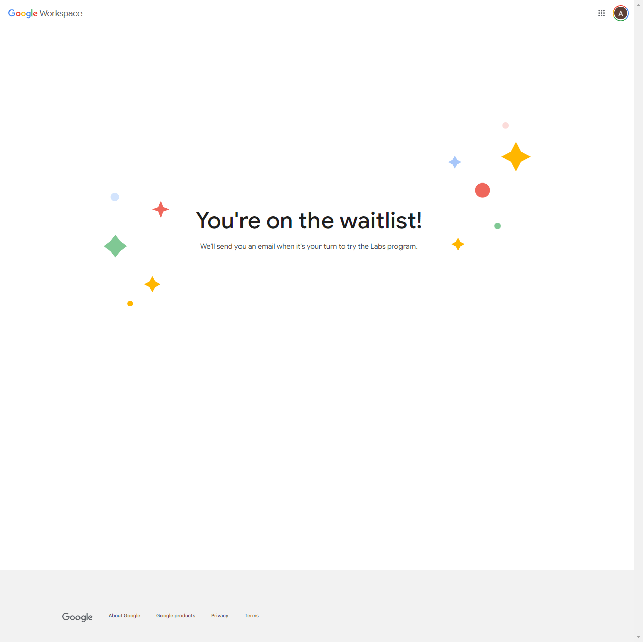 Google Workspace-Waitlist notification for Labs Program