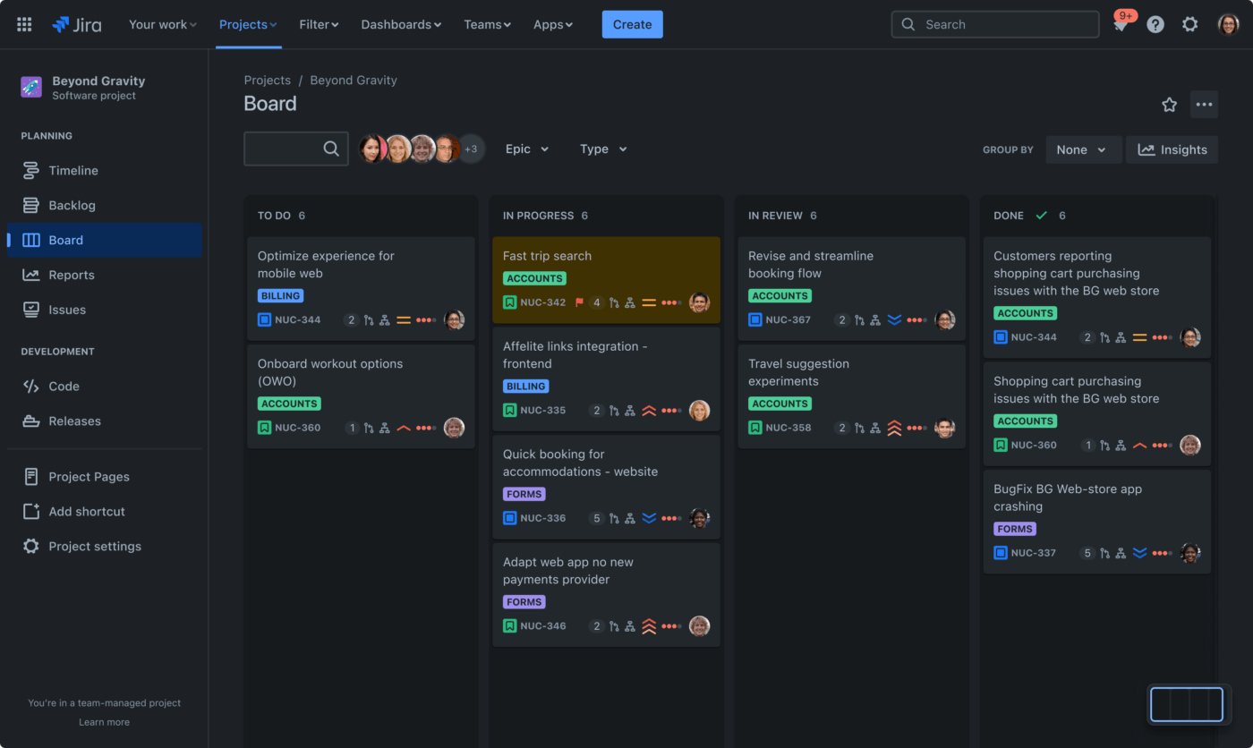 Jira のチーム プロジェクト ビュー