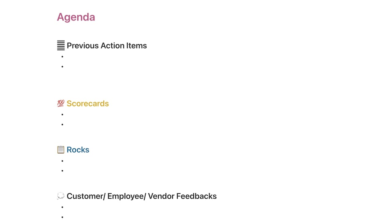 Level 10 Meeting template in ClickUp