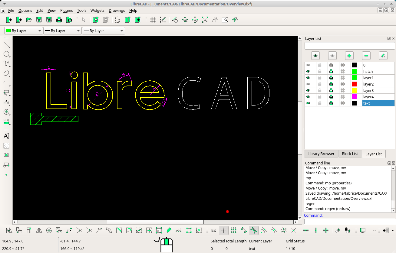 LibreCAD의 사용자 인터페이스