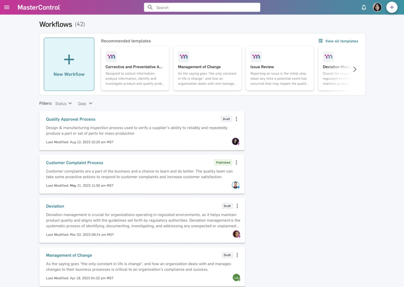 O MasterControl é um software de gerenciamento de qualidade e controle de versão de documentos