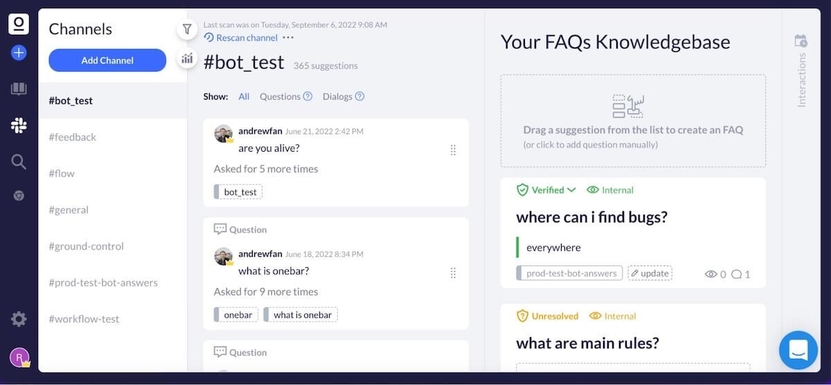 Outils d'IA pour la gestion des connaissances par l'IA : FAQ et boîte de discussion de OneBar