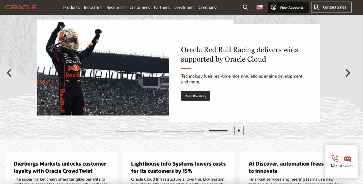 Oracle homepage