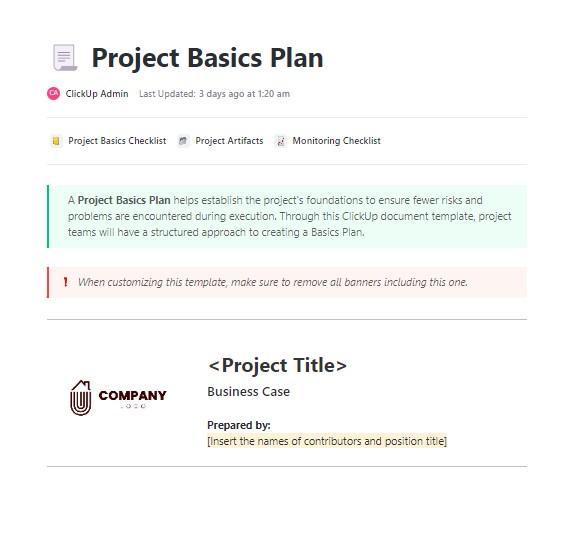 ClickUp Project Planning Document Template