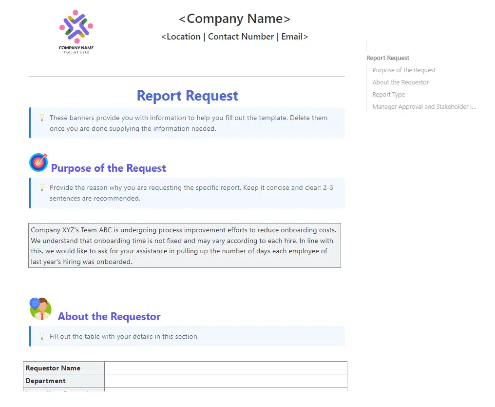 ClickUp's Report Requirements Template