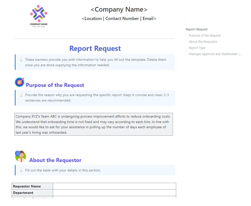 Use the ClickUp Report Requirements Template to capture and share detailed outlines for your report requests