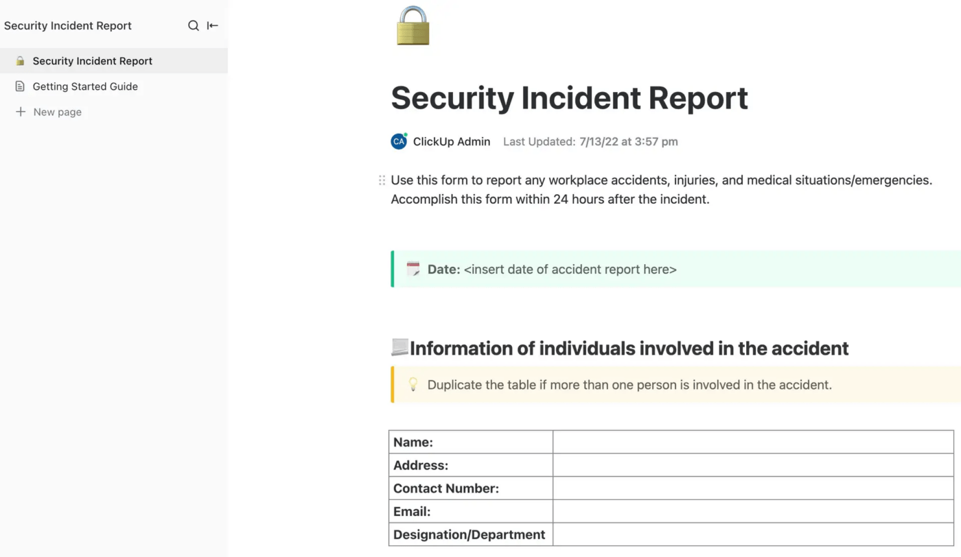 Laporan Insiden Keamanan di Dokumen ClickUp