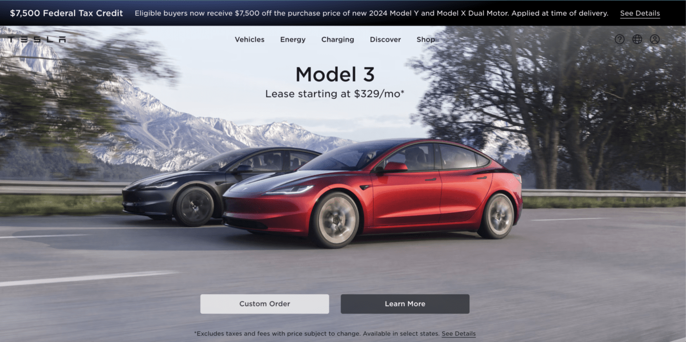 Tesla homepage