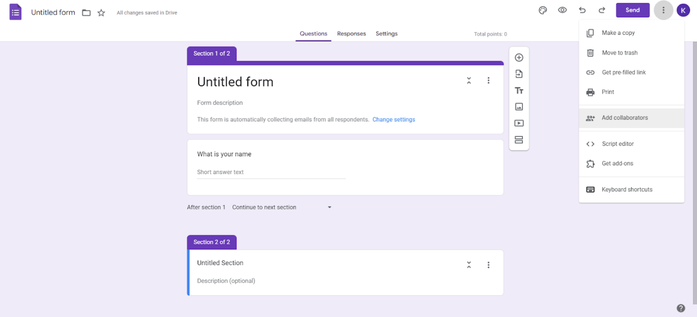 Colaboração no Google Forms