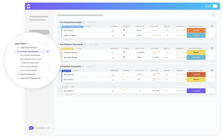 Keep track of all your contracts through each stage, from development, approval, to submission!