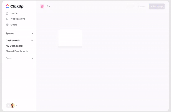 Śledź zadania, postępy i zaangażowanie dzięki pulpitom ClickUp.