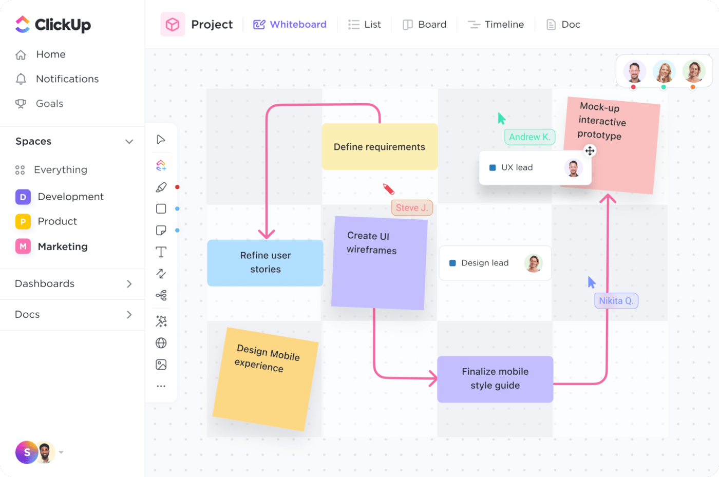 ClickUp Design Project Management Whiteboard