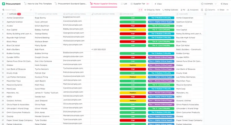 ClickUp procurement template