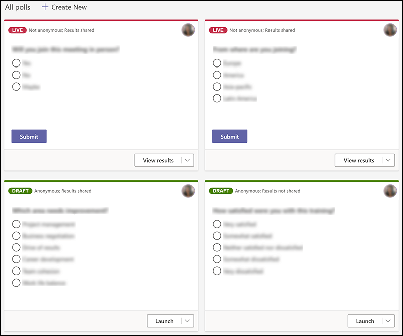 Organize enquetes no aplicativo Microsoft Teams