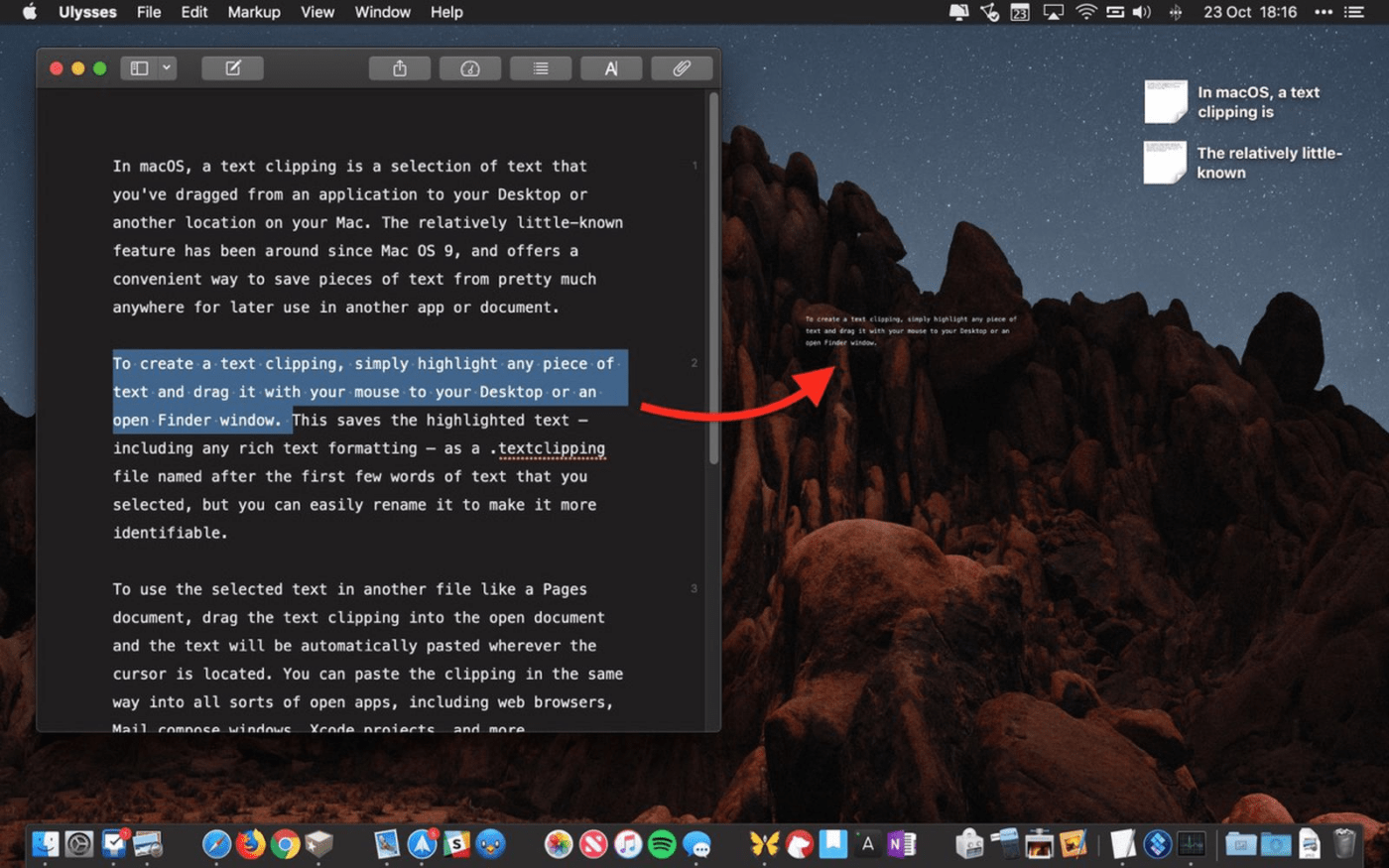 Realce de texto para recortá-lo e salvá-lo em seu Macbook