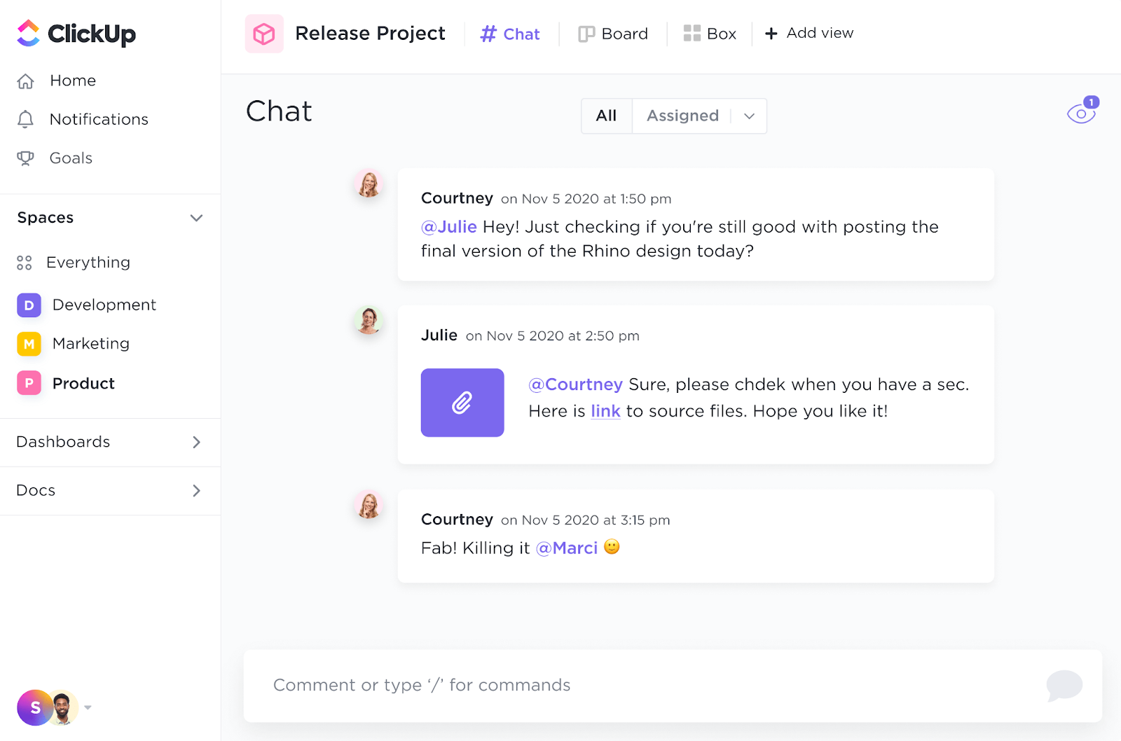 ClickUp Chat Dashboard