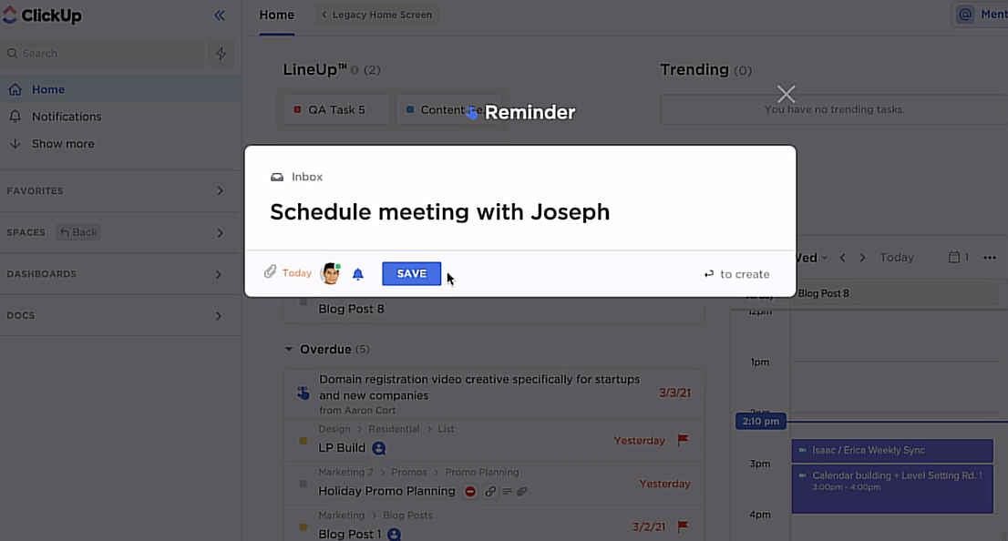 ClickUp Reminder Feature