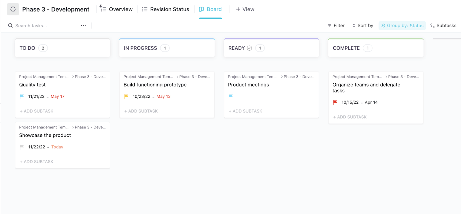 Modèle de gestion de projet par ClickUp