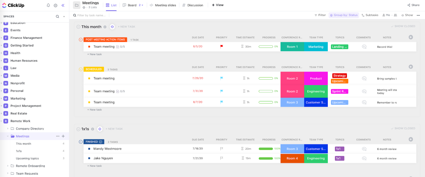 ClickUp meetings Dashboard Image