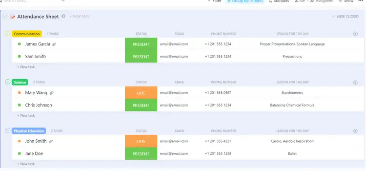 ClickUp Attendance Sheet