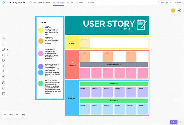 Track progress on user stories with ClickUp user story template