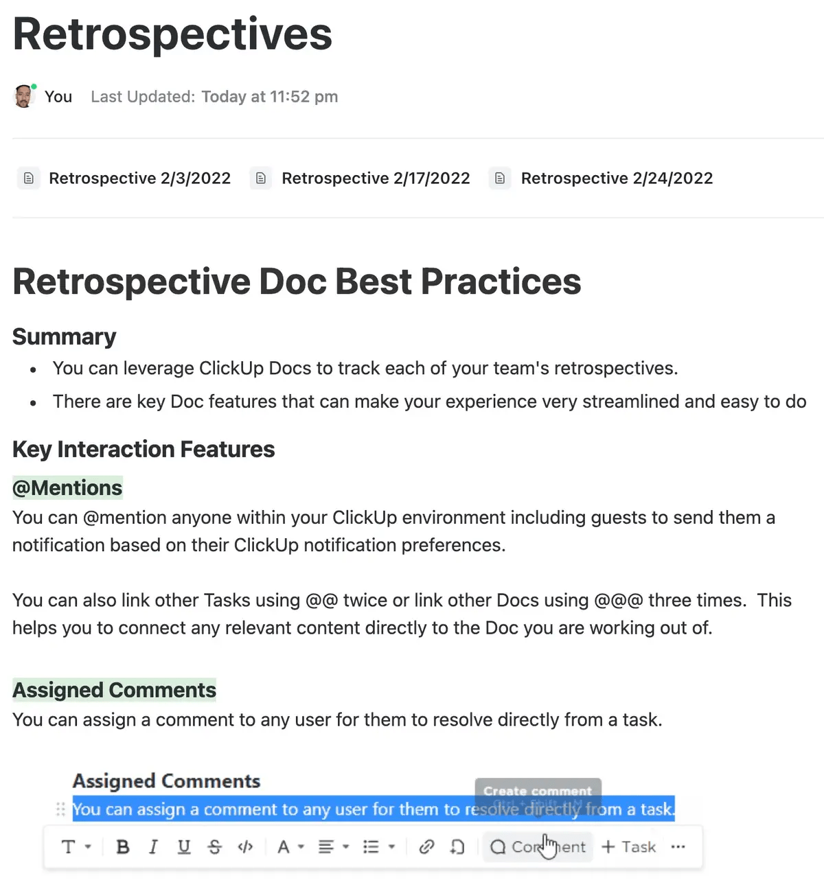 ClickUp Retrospectives Template