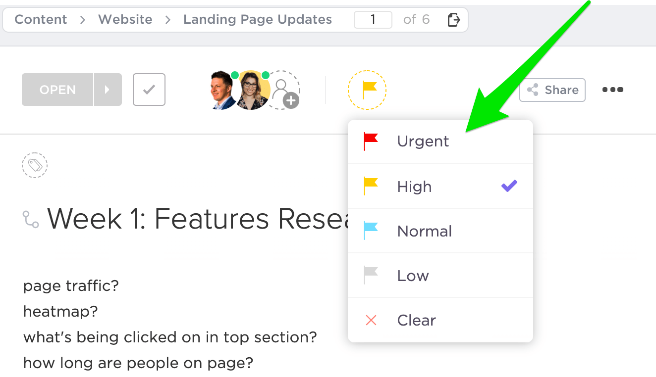 ClickUp Task Priorities Dashboard Image