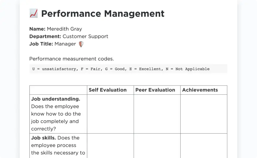 Effiziente Verfolgung und Bewertung der Mitarbeiterleistung mit ClickUp's Performance Review Template