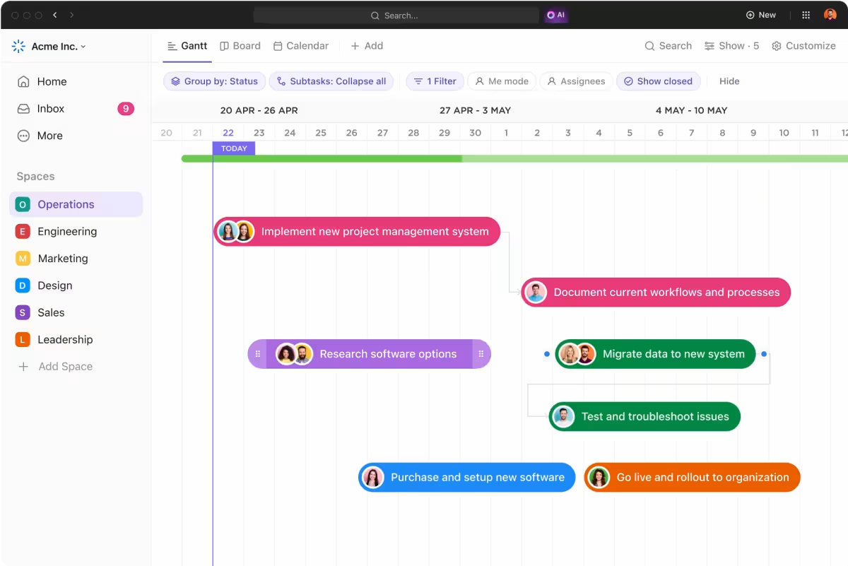 ClickUp vista Gantt