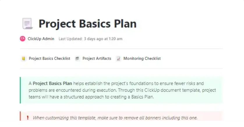 ClickUp's Planning Document Template is designed to help you capture ideas, plan projects, and manage design changes in one place.