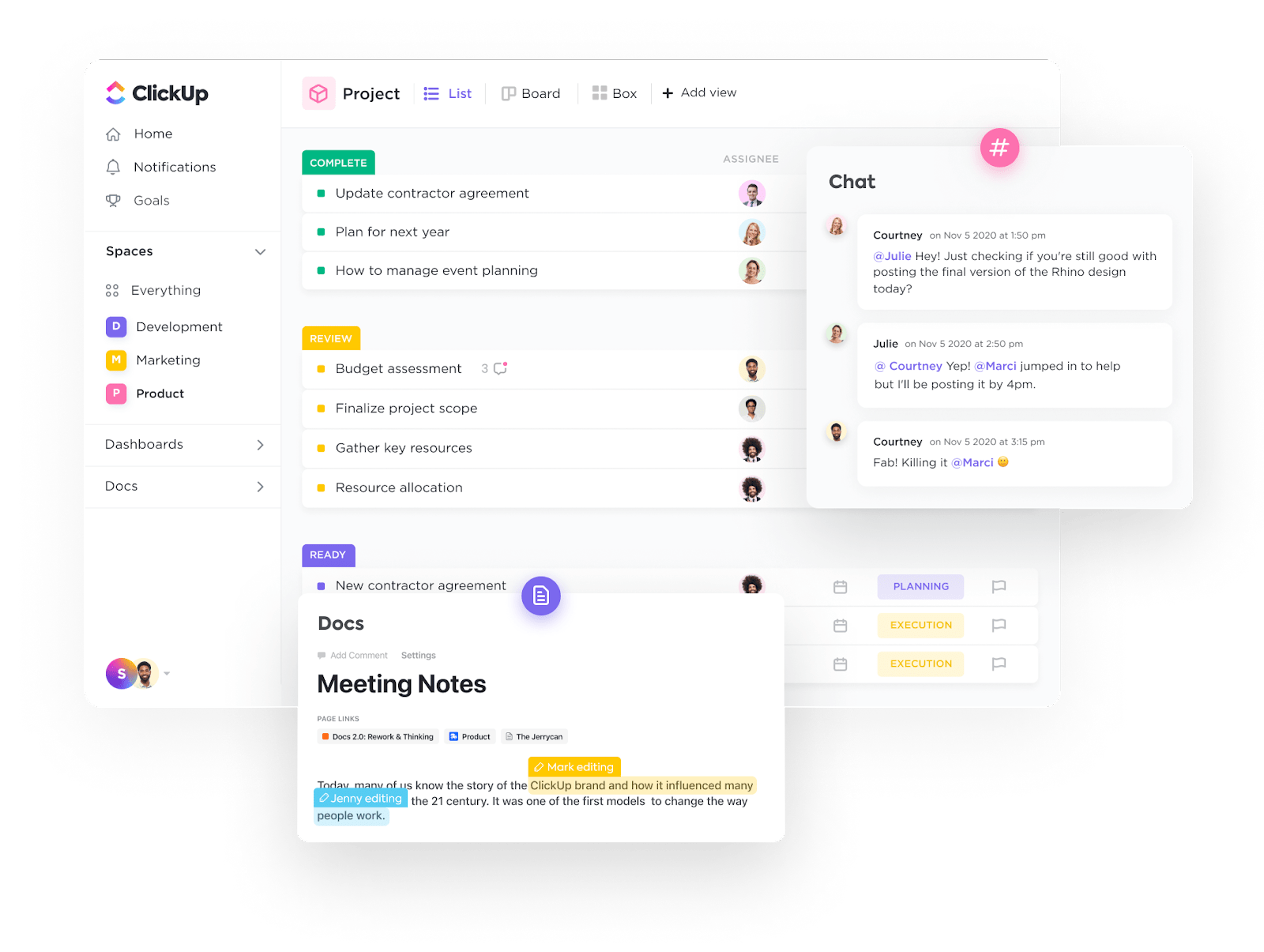 Painel de controle do espaço de trabalho do ClickUp