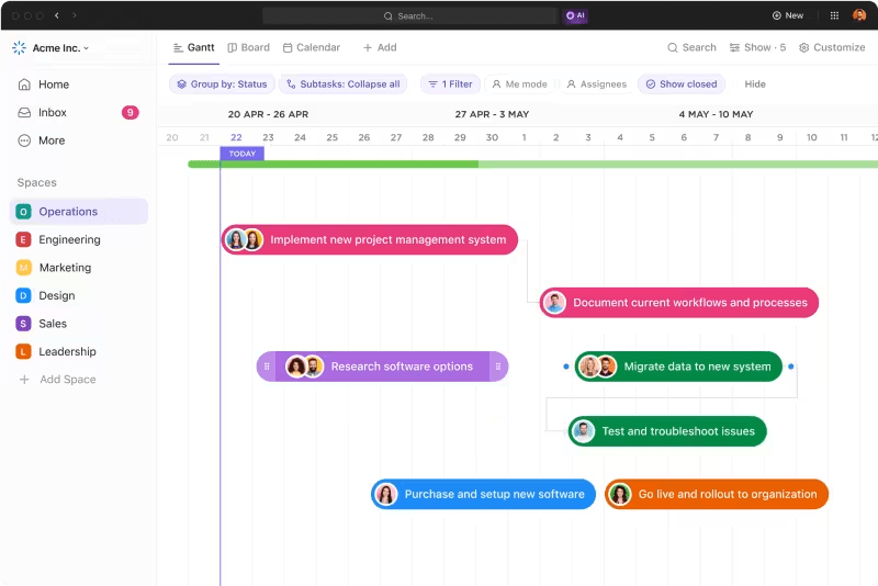 Gerenciamento de projetos do ClickUp