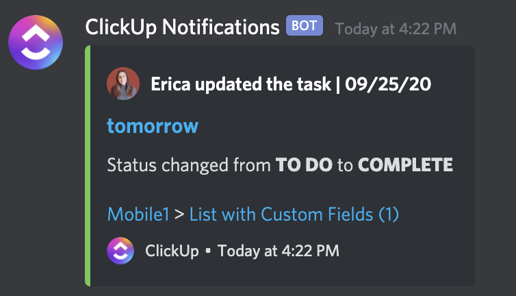 Notificações do ClickUp-Discord