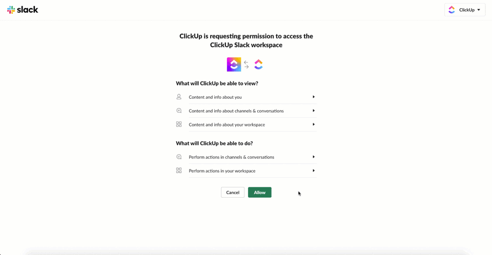 ClickUp Slack integratie