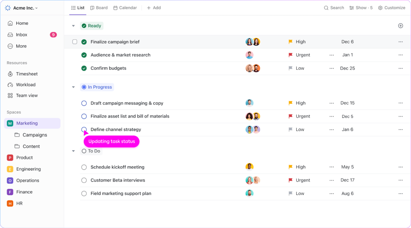 Reunión ClickUp- la mejor alternativa a Pipedrive vs Salesmate