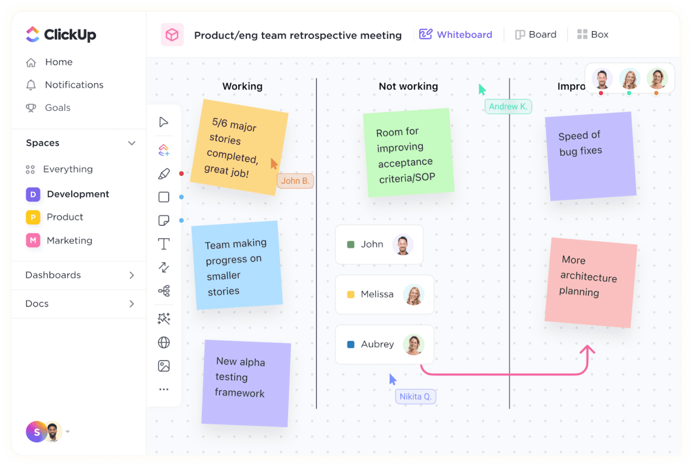 ClickUp's Whiteboard-weergave