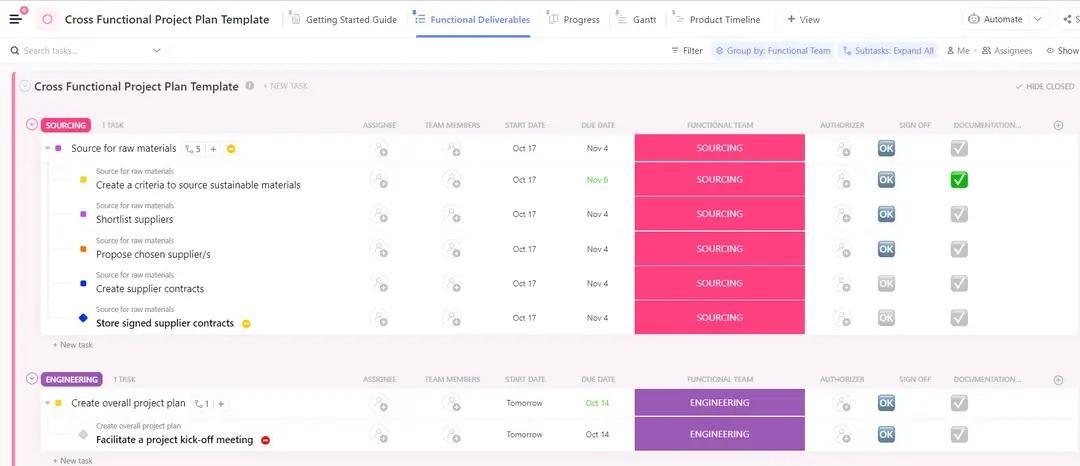 ClickUp's Cross Functional Project Plan Template is designed to help you plan, track, and manage complex projects.