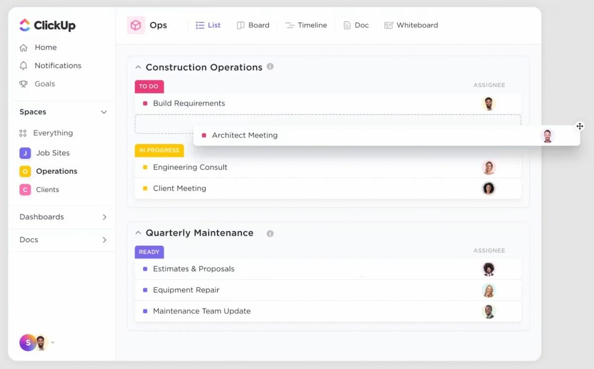 Tracking a construction project in ClickUp