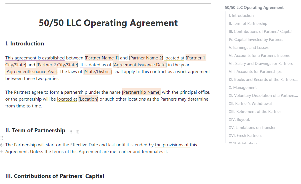 ClickUp 50/50 LLC Operating Legal Agreement Template (modèle d'accord juridique d'exploitation de la LLC 50/50)