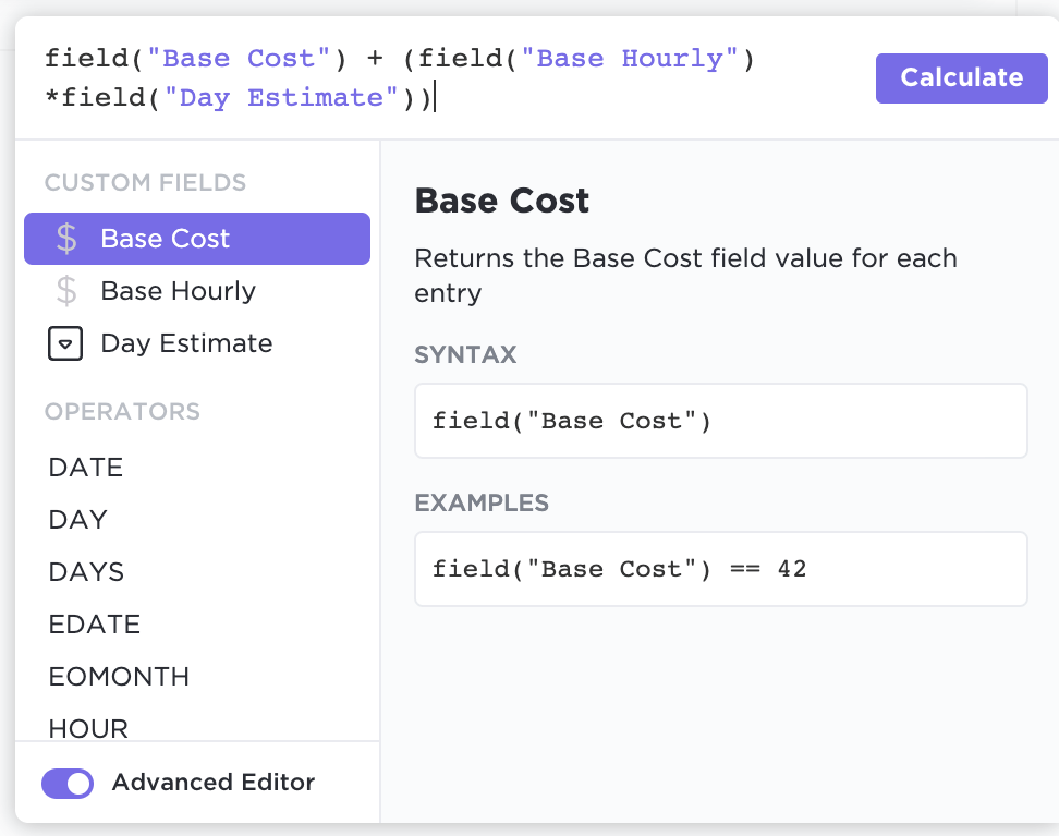 Advanced calculations within ClickUp