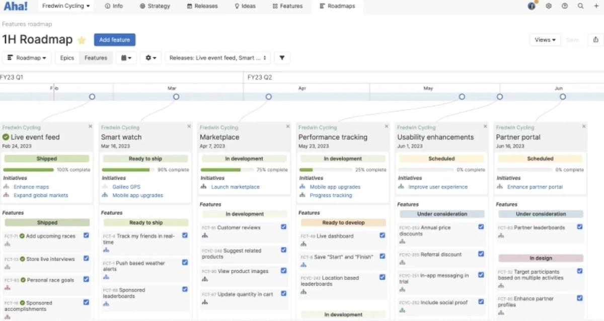 Revue Aha : Aha ! Roadmaps fonctionnalité