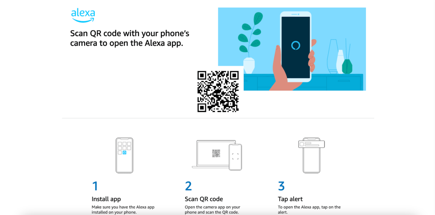 Etapas para adicionar a Alexa usando um código QR em seu telefone