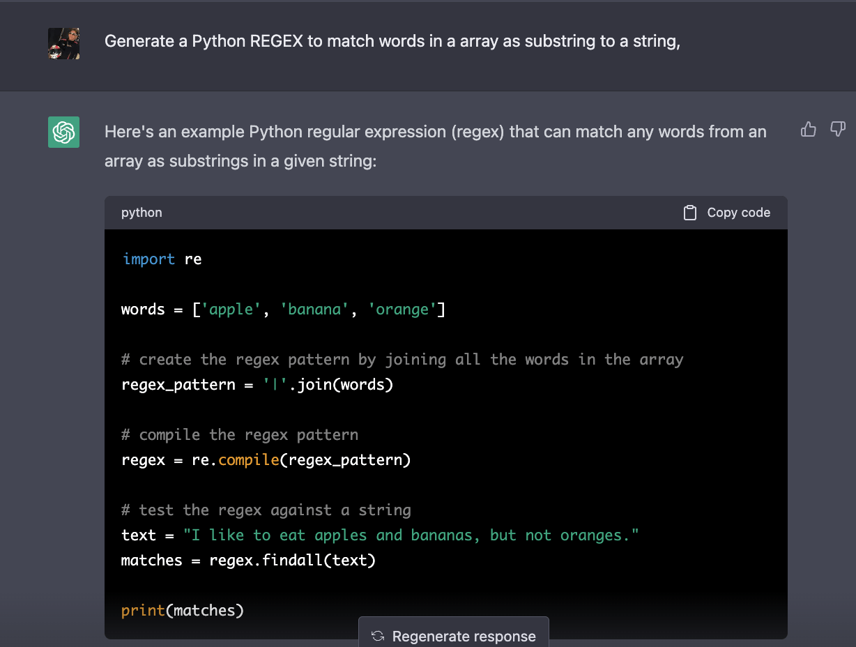 ChatGPT gerando código a partir de um prompt simples