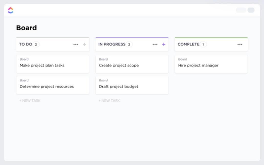 The ClickUp Board Template keeps your team updated on task progress with a user-friendly Kanban Board