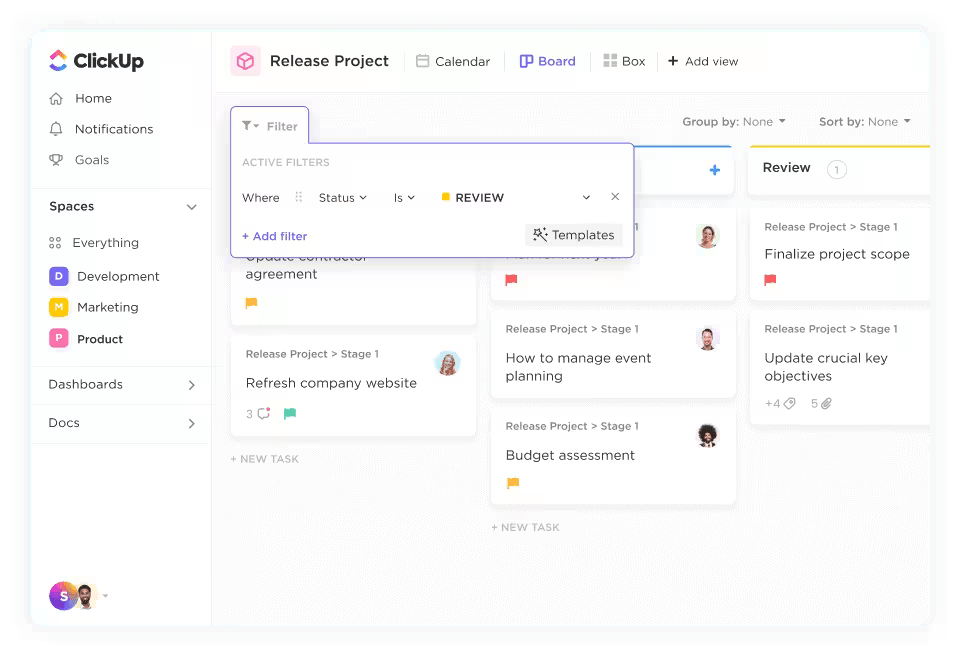 ClickUp Kanban board