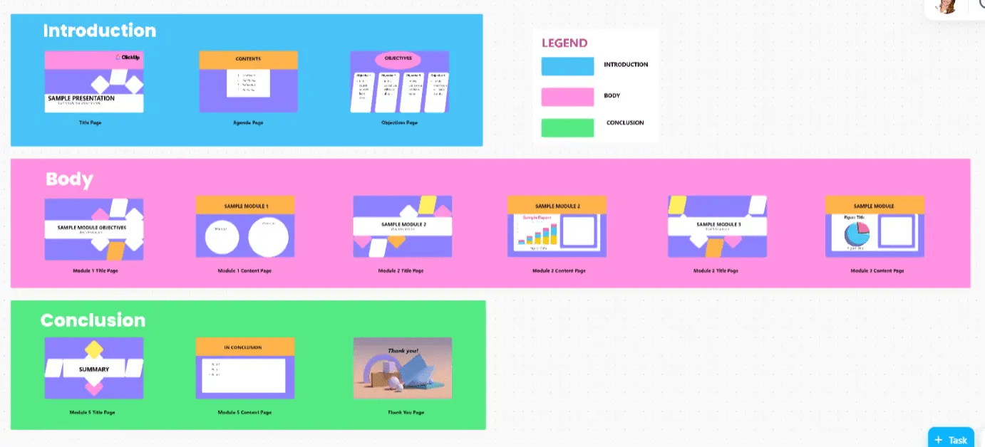 ClickUp's Presentation template is great for beginners