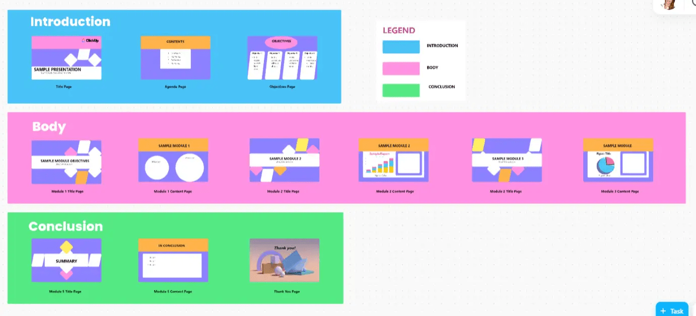 ClickUp's Presentation template is great for beginners  