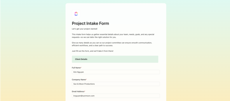 ClickUp Project Intake Form Template